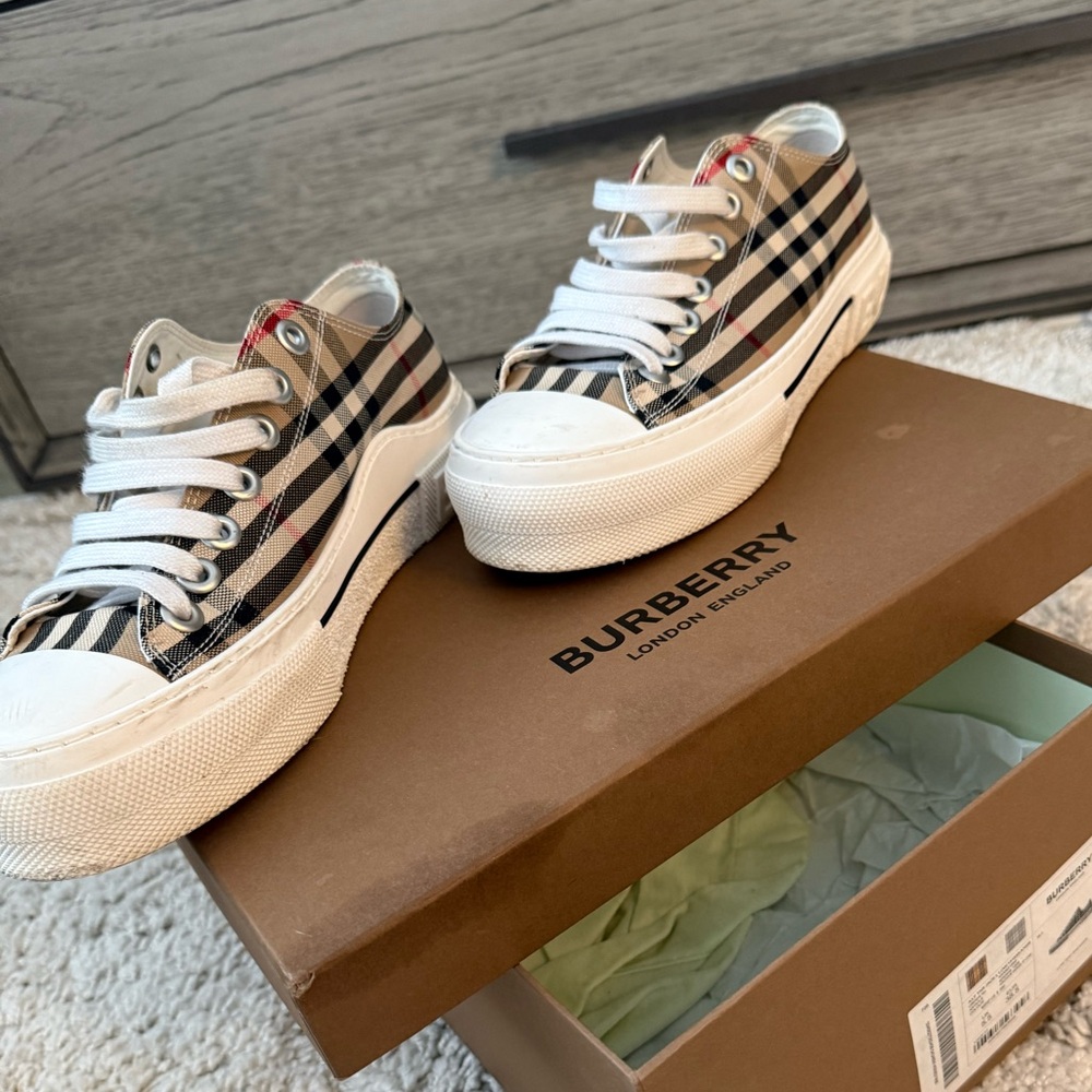 Burberry Plaid Sneakers - Black, White, and Red